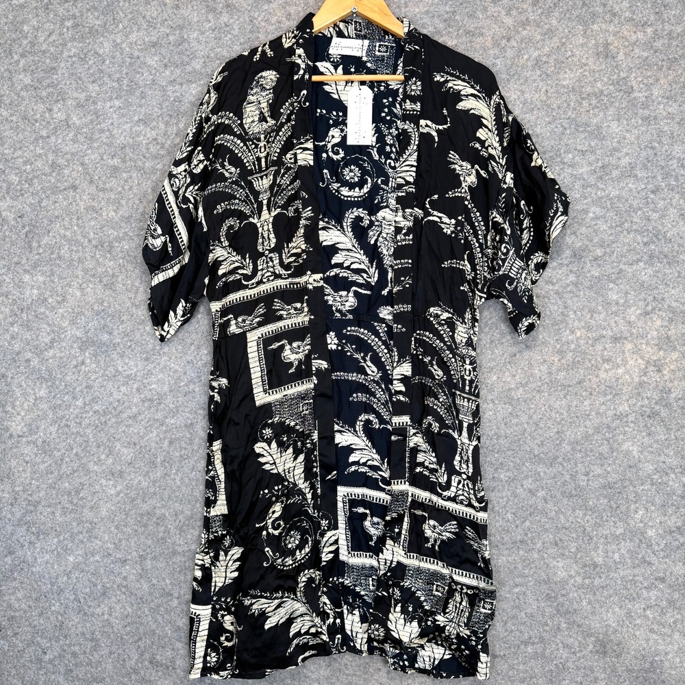 One Hundred Stars Vintage Demask Midi Kimono‎ Jacket OS Cupro Modal Black Japan